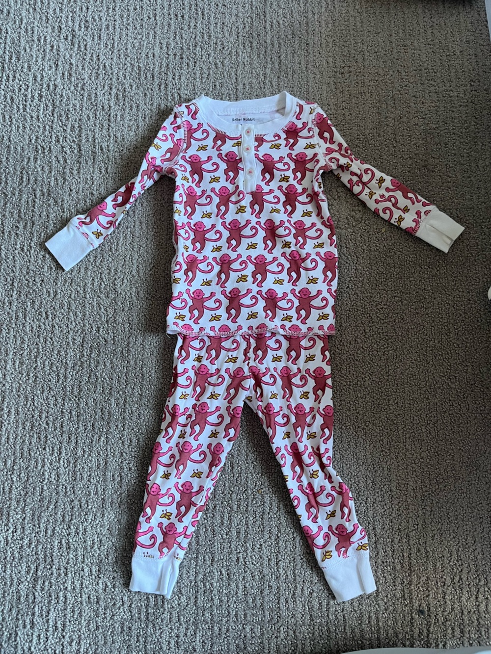 Roller Rabbit Pink Monkey Print Infant Pajama Top 12-18m